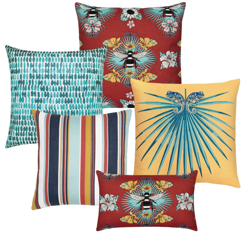 Multi-color Coordinated Set of 3 Indoor & Outdoor Throw Pillows, 5