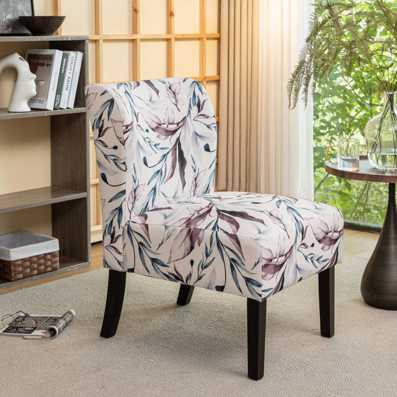Volia Capa Print Fabric Armless Contemporary Accent Chair, Purple/Navy Floral Polyester Blend