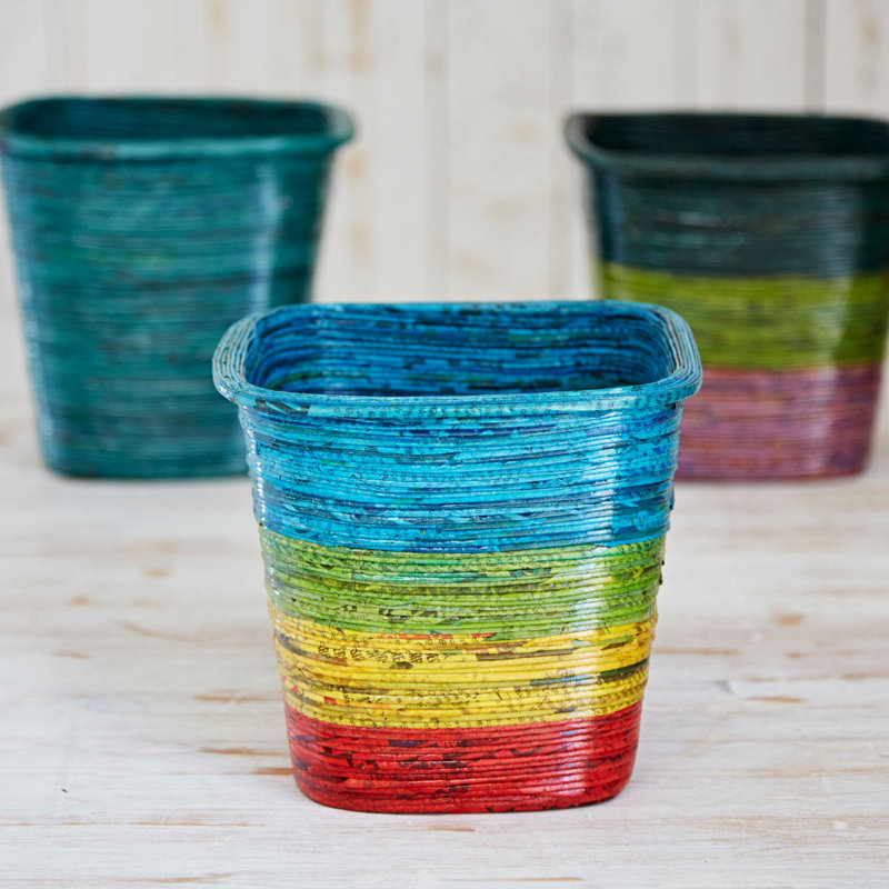 Paper High Decorative Basket, Blue/Green/Yellow/Red