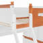 Lit superposé simple au-dessus d'un lit double en bois avec garde-robe, tiroirs, tablettes et lumière DEL