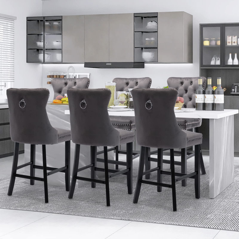 Ensemble de tabourets de bar rembourrés Modern Velvet, Gris, Noir
