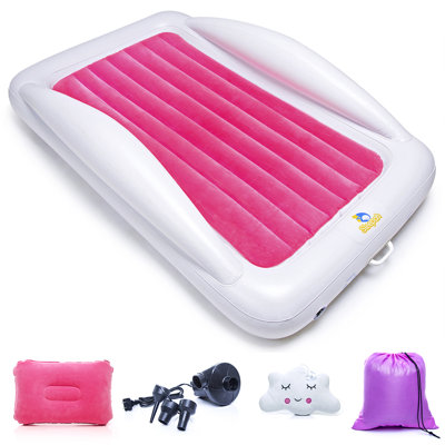 Toddler Travel Bed, Inflatable Kids Mattress With Pump Pillow And Carry Bag - Pink