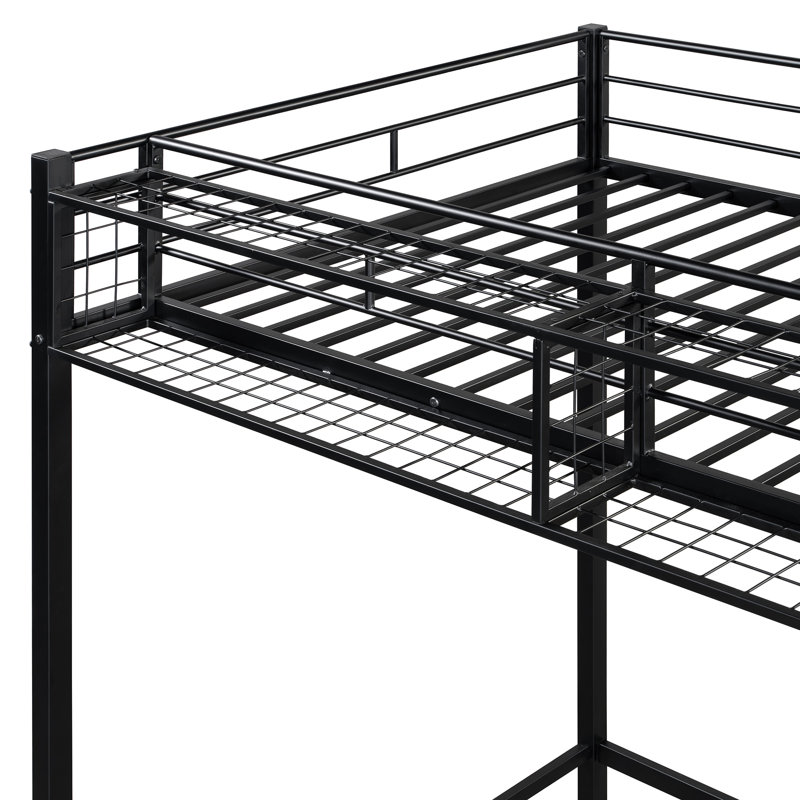 Lit mezzanine en métal avec tablette supérieure et échelle de rangement latérale Orenda, Lit simple, Noir