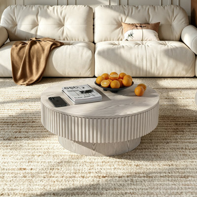 Table basse Timeshia, table basse moderne, table basse en bois, table basse ronde avec rangement