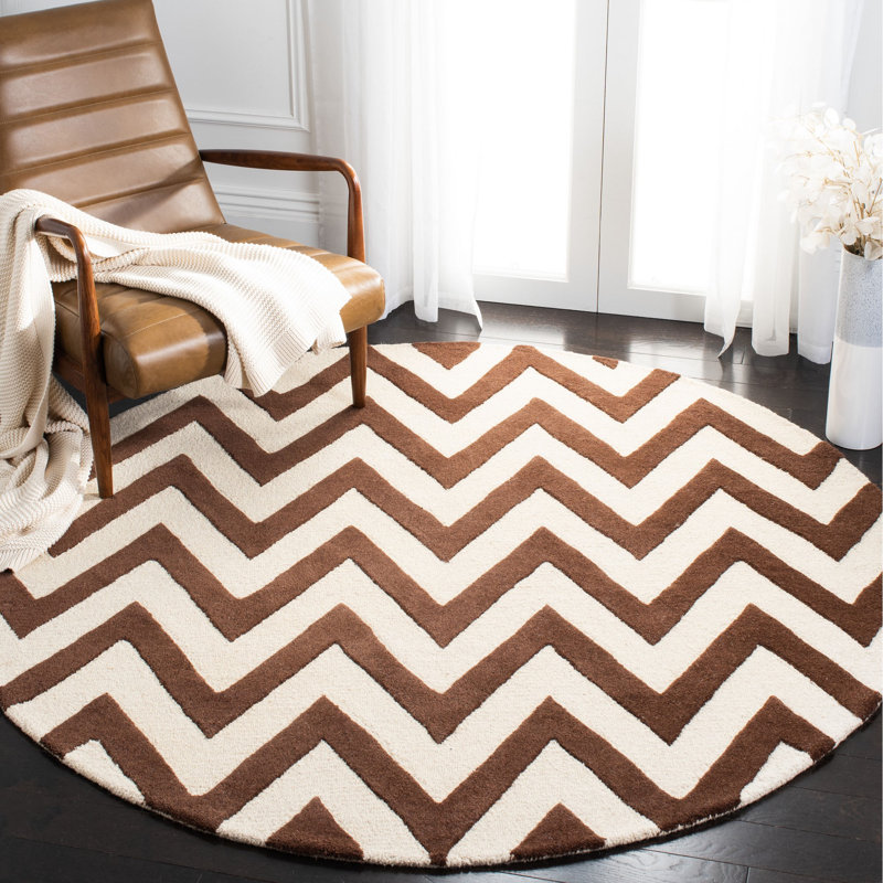 Sanyla Hand Tufted Wool Chevron Rug, Round 6'
