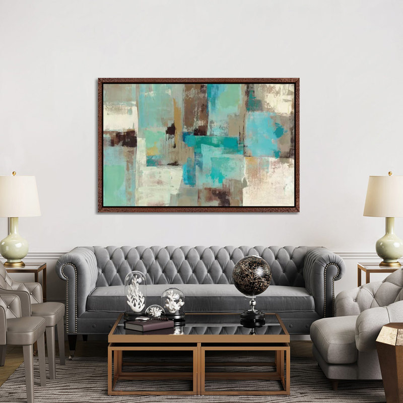 Teal and Aqua Reflections #2 1 Piece Wall Art on Canvas, 101.6 cm H x 66.04 cm W, Classic Wood Floater Framed
