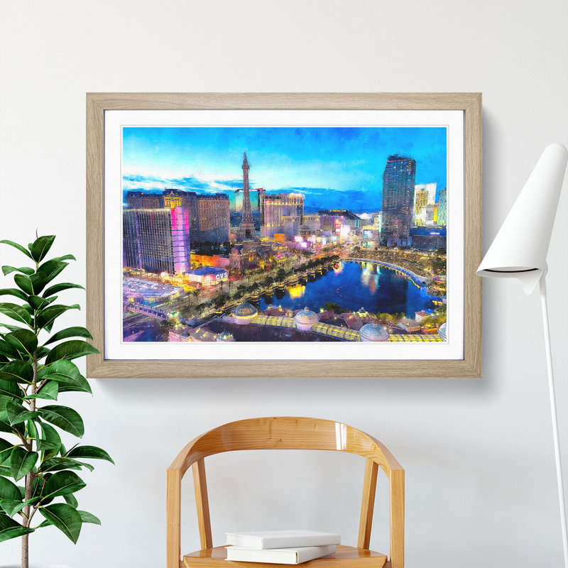 The Las Vegas Strip - Picture Frame Painting Print, 24cm H x 33cm W x 2cm D, Oak Framed