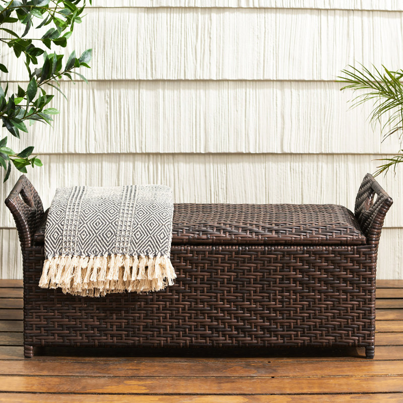 Siège de rangement brun multi pour l'extérieur - et élégant pour terrasse de jardin avec charnière en métal qui rehausse le style