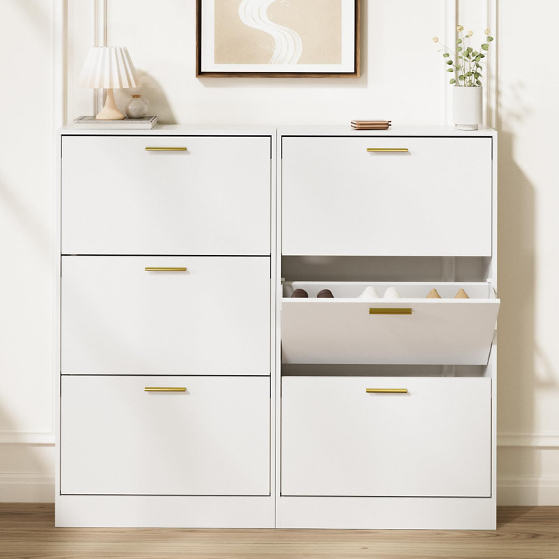 Shoe Storage Cabinet With 6 Flip Drawers, White