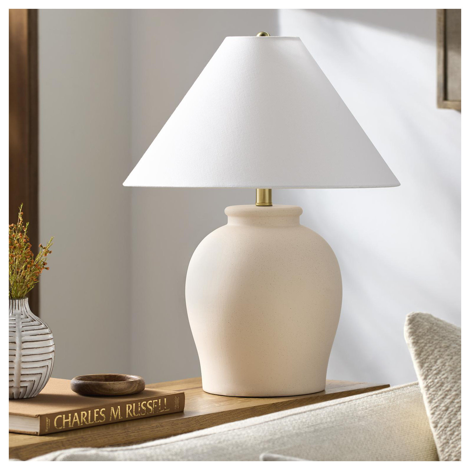 Chemise 22" Ceramic Table Lamp, Shell, Classic Linen
