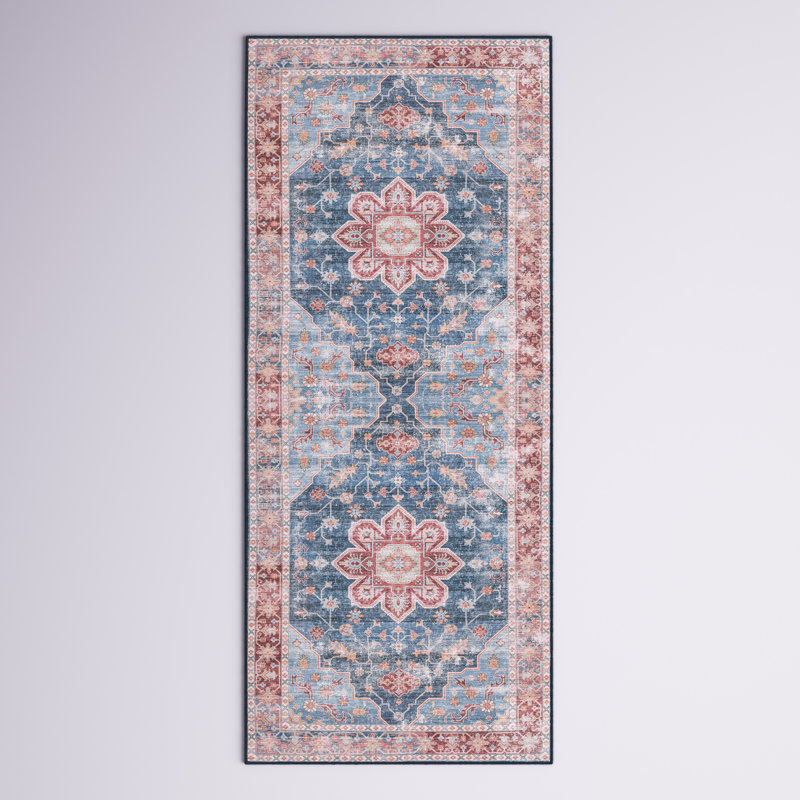 Deblois Oriental Blue/Rust Area Rug, Runner 2'6" x 6'