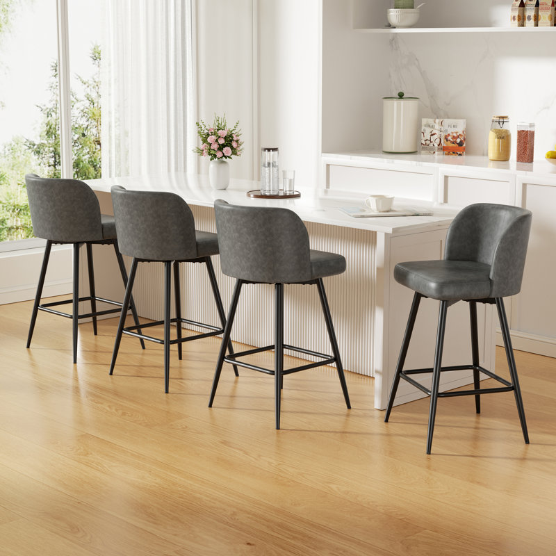 Modern Swivel Upholstered Counter Stool with Durable Metal Frame, Gray
