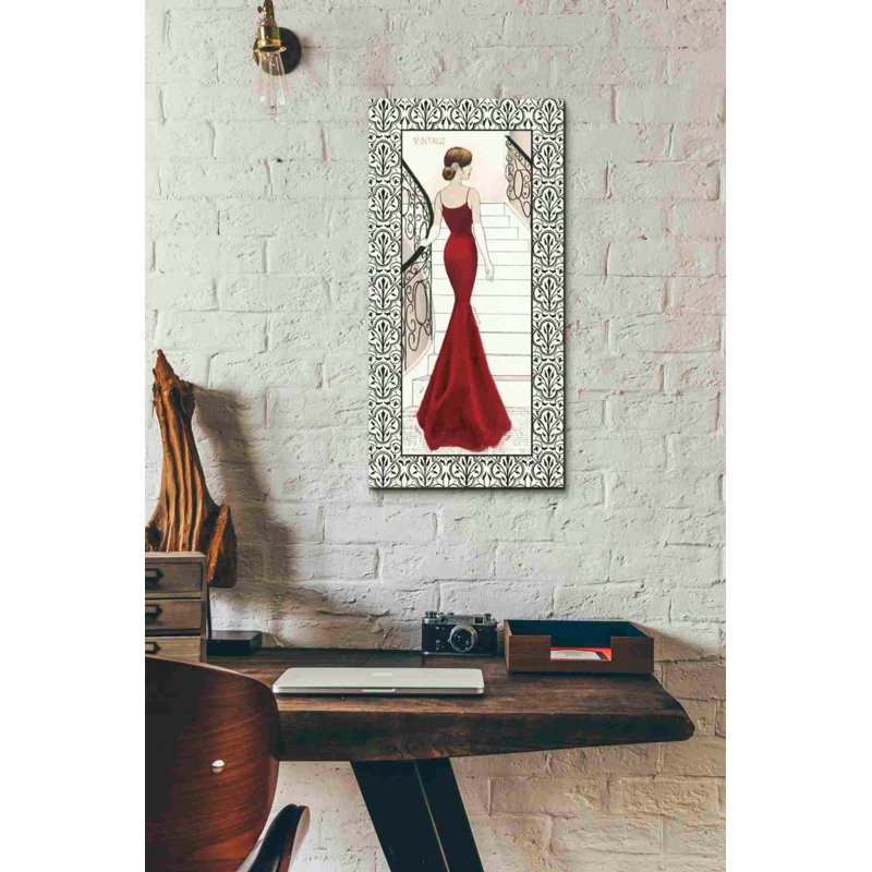 «La Belle Rouge with Floral Cartouche Border» par Emily Adams, art mural sur toile, H 24 po x l 12 po x P 0,75 po