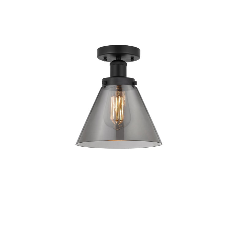 Plafonnier semi-encastré en verre Congerville, Noir mat, Plaqué couleur fumée