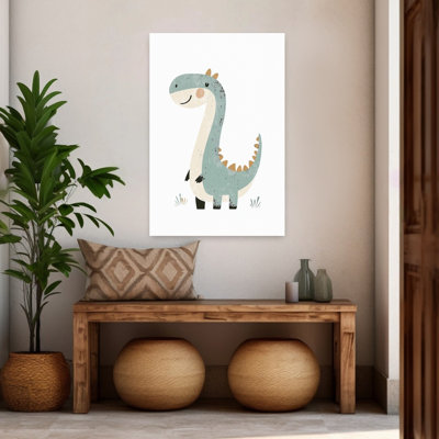 Smiling Baby Dinosaur Minimalist Playful Whimsical Wall Art Print 1 Piece Wrapped Canvas Wall Art