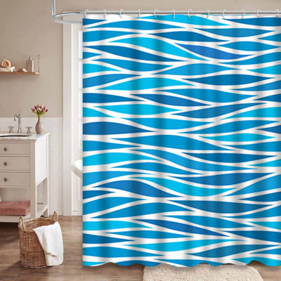 Rideau de douche imperméable à vagues abstraites à vagues bleues avec 12 crochets