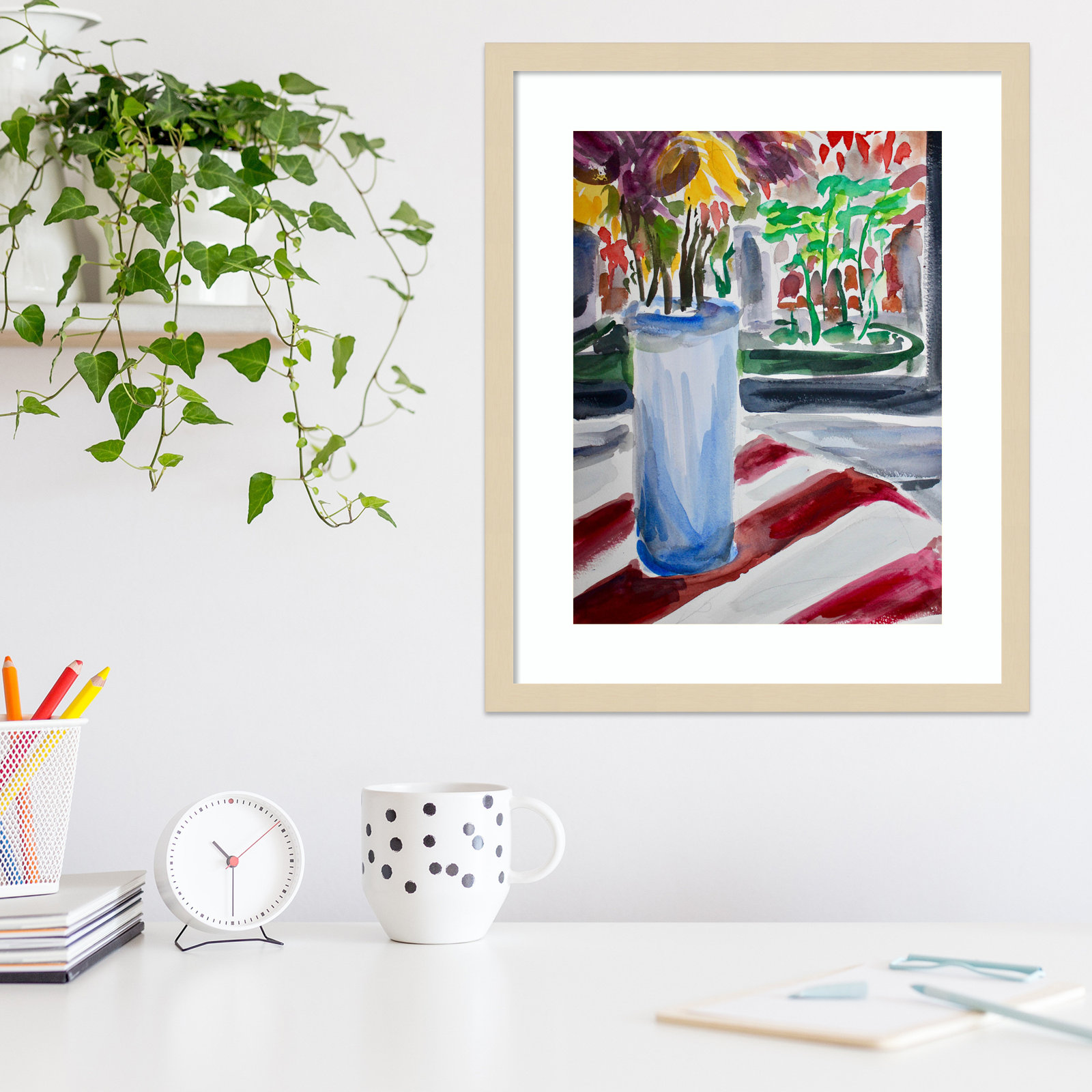Montpellier "Blue Vase and Window Box" Print, Brown, 21" H x 17" W x 1" D