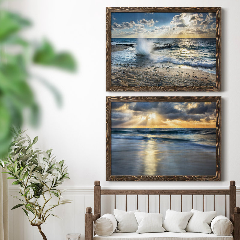 Caribbean Sundown - ensemble de 2 photos sur toile tendues, Encadré de bois de noyer, H 31 po x l 44 po x P 1 po