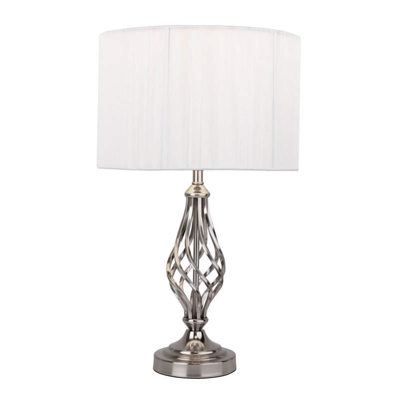 Alaizah 49cm Table Lamp Classic Barleytwist Metal with Ivory String Wrapped Shade, Satin Silver