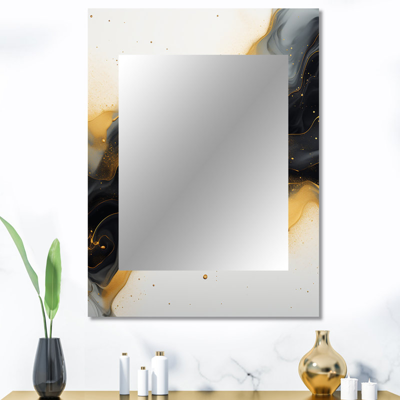 Gold and black Marble Essence IV - Marble Unique Wall Mirror, Modern Mirror, Printed Metal Art, 40" x 30"