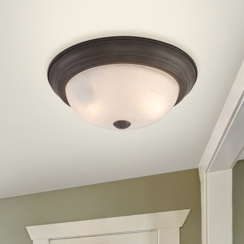Benedict Glass Flush Mount, White, 4.5" H x 11" W x 11" D