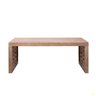 47.2" Rustic Carved Wood Coffee Table – Handcrafted Look With Ornate Side Panels Finish