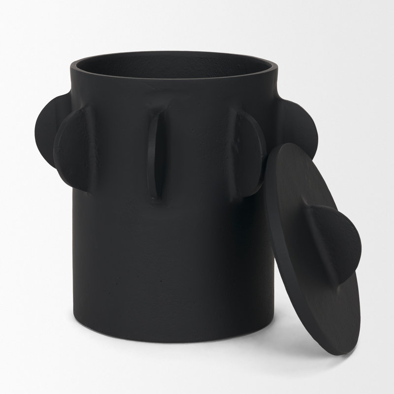Grand contenant métallique Deacon avec poignées sculpturales, H 10 po x l 9,4 po x P 9,4 po, Noir