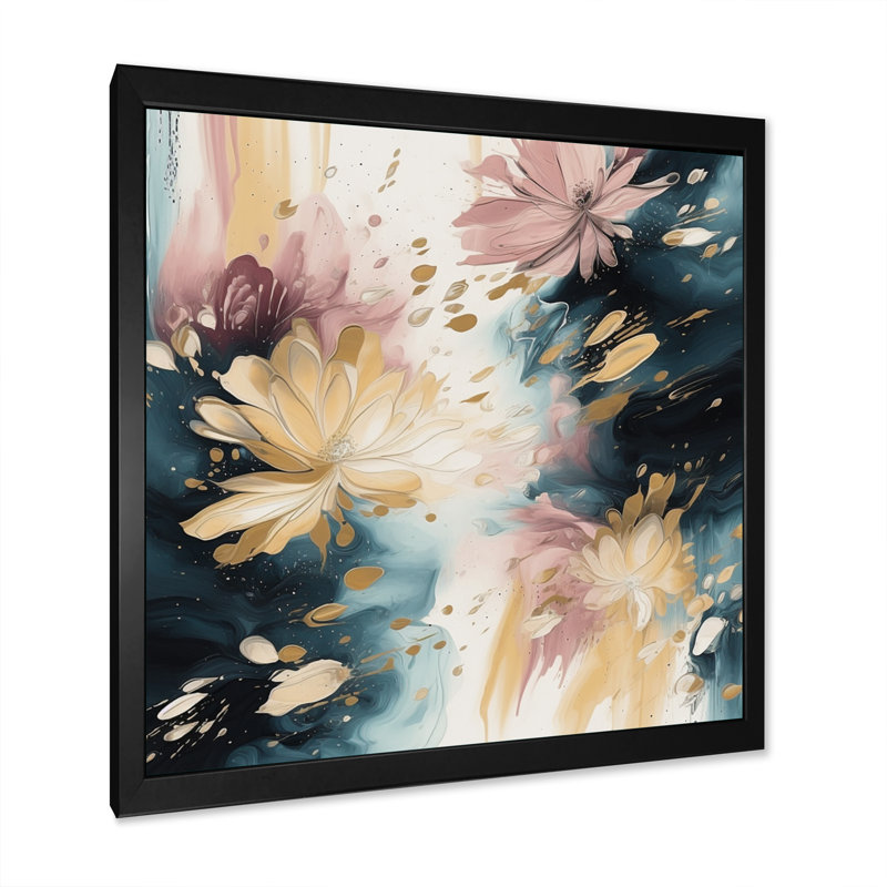 «Robutti Pink and Beige Blooming Abstractions II», reproduction sur toile, H 16 po x l 16 po x P 1 po, Cadre photo noir