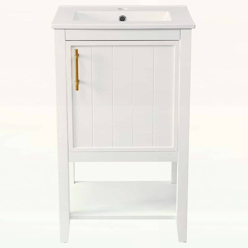 20-Inch Bathroom Vanity with Sink,with Cabinet and Storage Rack and Shelf, White