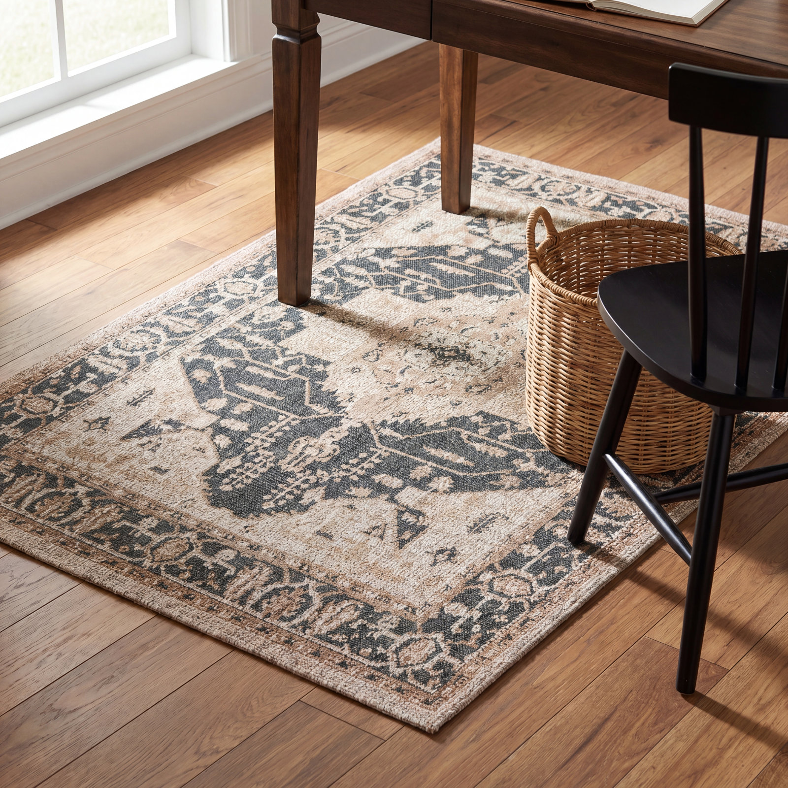 Crawford Dark Blue Gray Outdoor Oriental Rug, Rectangle 9'10" x 12'10"