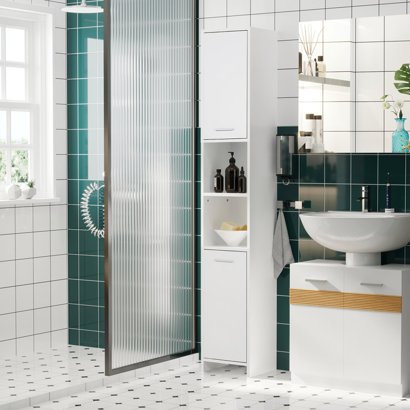 Meuble de rangement de salle de bain Alisan Slim avec 2 portes et tablette ajustable