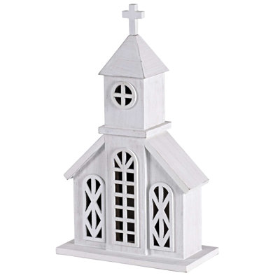 Figurine croix d'église blanche en bois 13,5h