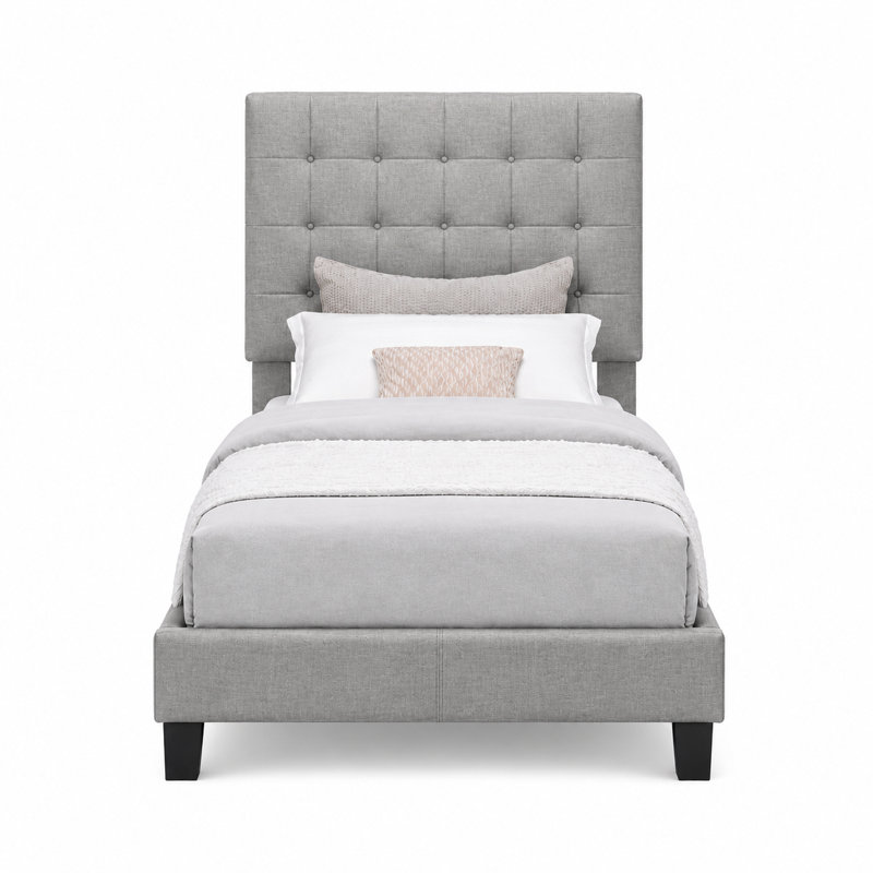 Lit plateforme tapissier contemporain avec tête de lit ajustable, lit en lin, gris, simple Contemporary, Lit simple, Gris