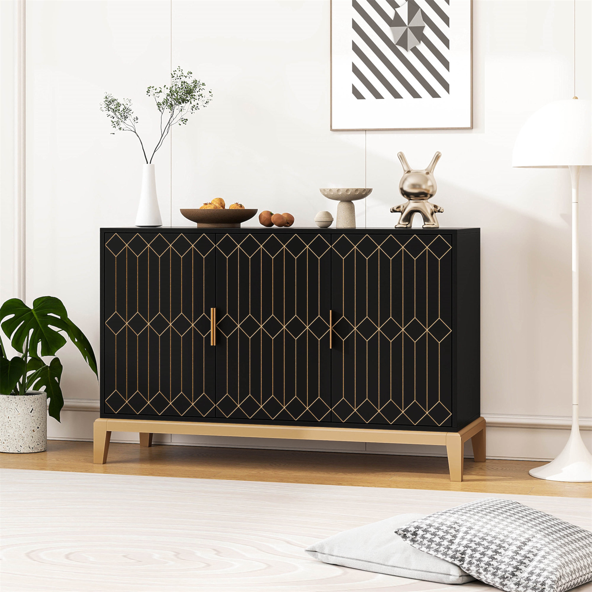 STYLISH Carved Line 3 Door Storage ,Sideboard Buffet