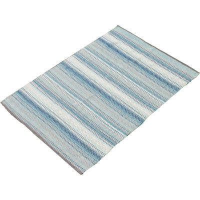 Tapis bleu en laine fait à la main à motif géométrique Irving Place