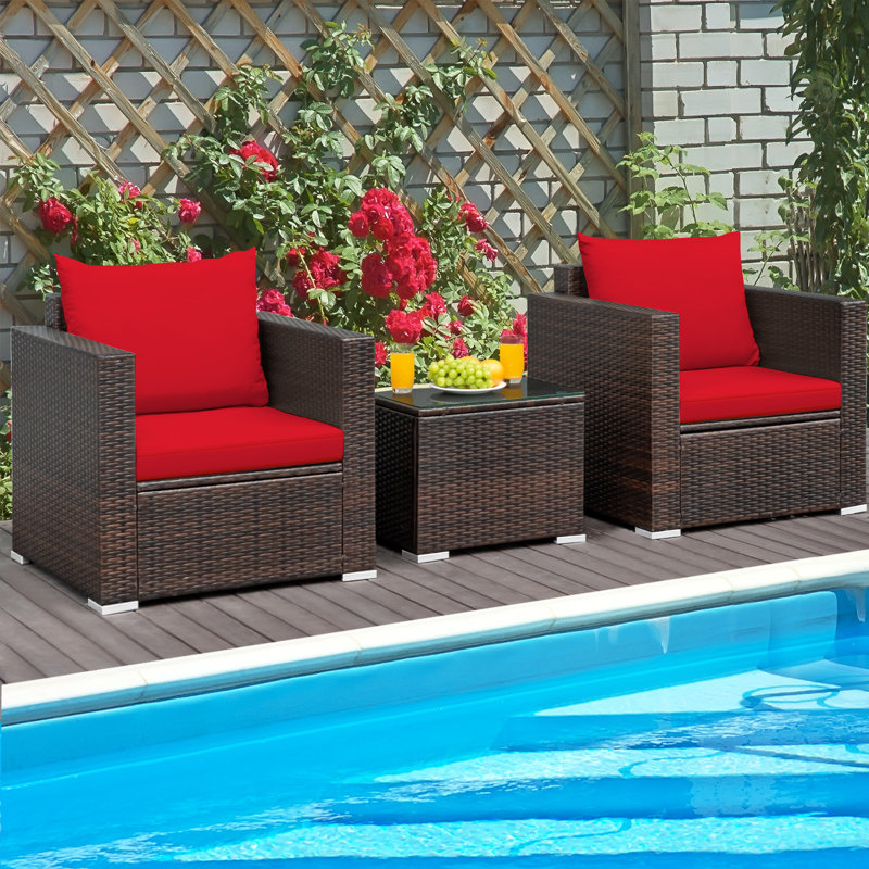Alycen 2 - Person Patio Conversation Set with Cushions, Black, Red