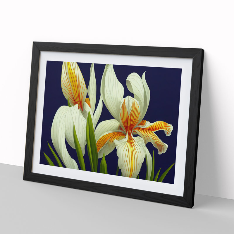 Adorable Iris Flowers 1 Piece Single Picture Frame Wall Art, 46cm H x 64cm W x 2cm D, Black Framed