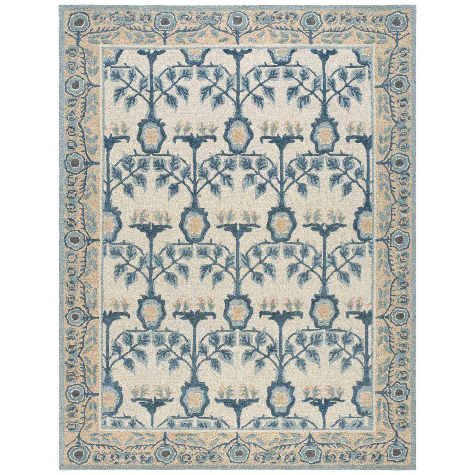 Earthly Treasures 215 Hand Tufted Wool/Cotton/Viscose Floral Rug in Ivory/Blue, Rectangle 8' x 10'