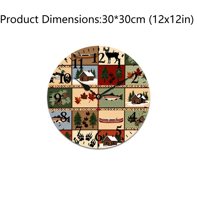 Horloge murale rustique rustique à patchwork, 12 x 12 pouces, pour décor de chalet