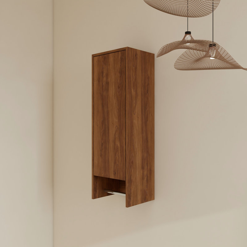 Rangement mural 12 po pour salle de bain simple avec porte et tablette Solf, Noyer