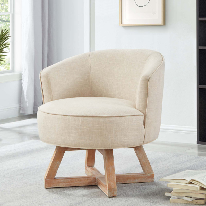 Méridienne pivotante en lin classique | 360 ° pivotant librement avec base et pieds en bois massif en forme de croix | Fauteuil d'appoint confortable pour le salon, la chambre à coucher, le bureau et la commode