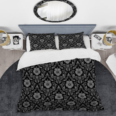 Black Damask Polyester Damask Duvet Cover