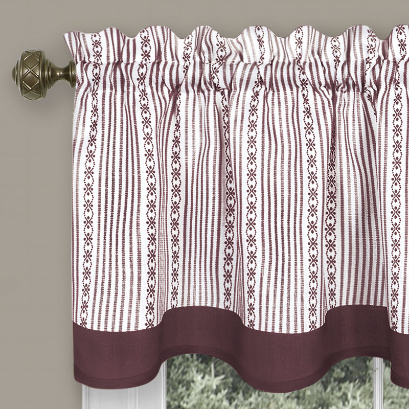Lagoudera Striped Tailored 58" Window Valance and Tier Pair, Burgundy, 58" W x 36" L