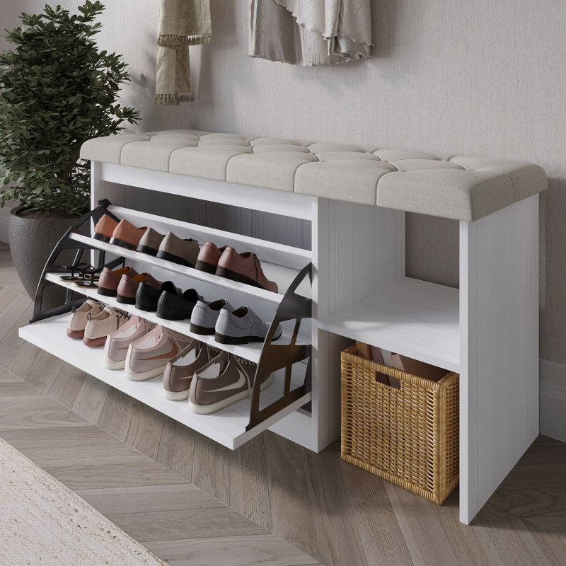 Banc de rangement pour chaussures 11 paires, Blanc