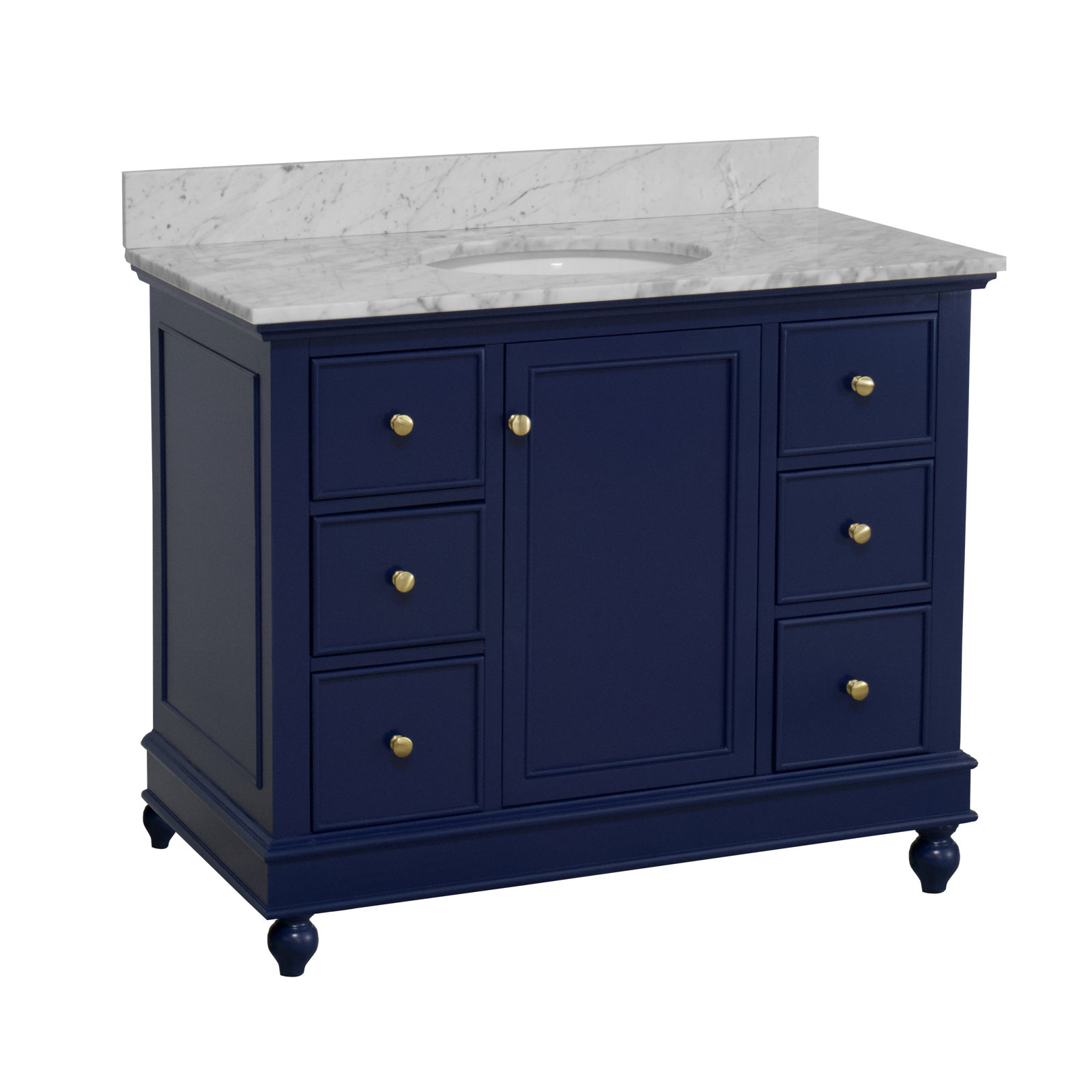 Ferdinand 42'' Single Bathroom Vanity, Carrara Marble, Royal Blue