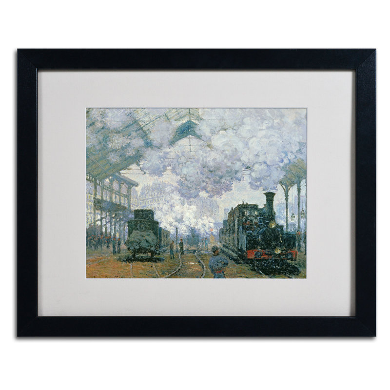 Claude Monet Train Station Canvas Print with Dark Wood Frame