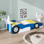 Lit plateforme simple en forme de voiture de course avec tablettes de rangement, cadre de lit de voiture en bois avec roues pour garçons et filles-1383393907