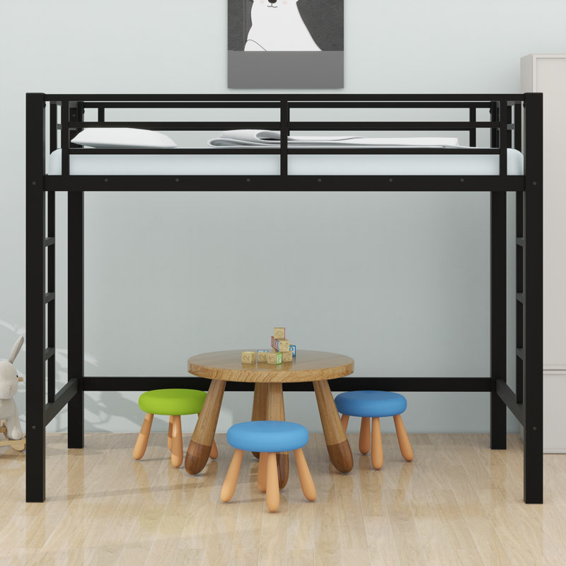 Heavy-Duty Metal Loft Bed With Integrated Ladder And Safety Guardrails, Twin