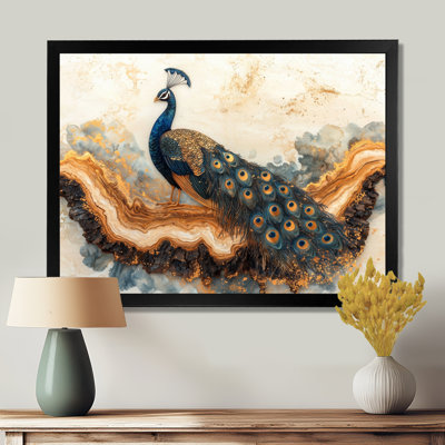 Hanneman Golden Aqua And Wood Peacock Landscape I - Peacock Wall Art