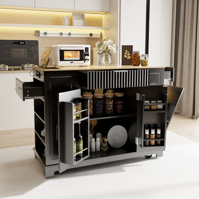 Rolling Kitchen Island On Wheels With 3 Drawers&Cabinet, Storage And Power Outlet, Portable Kitchen Island Cart